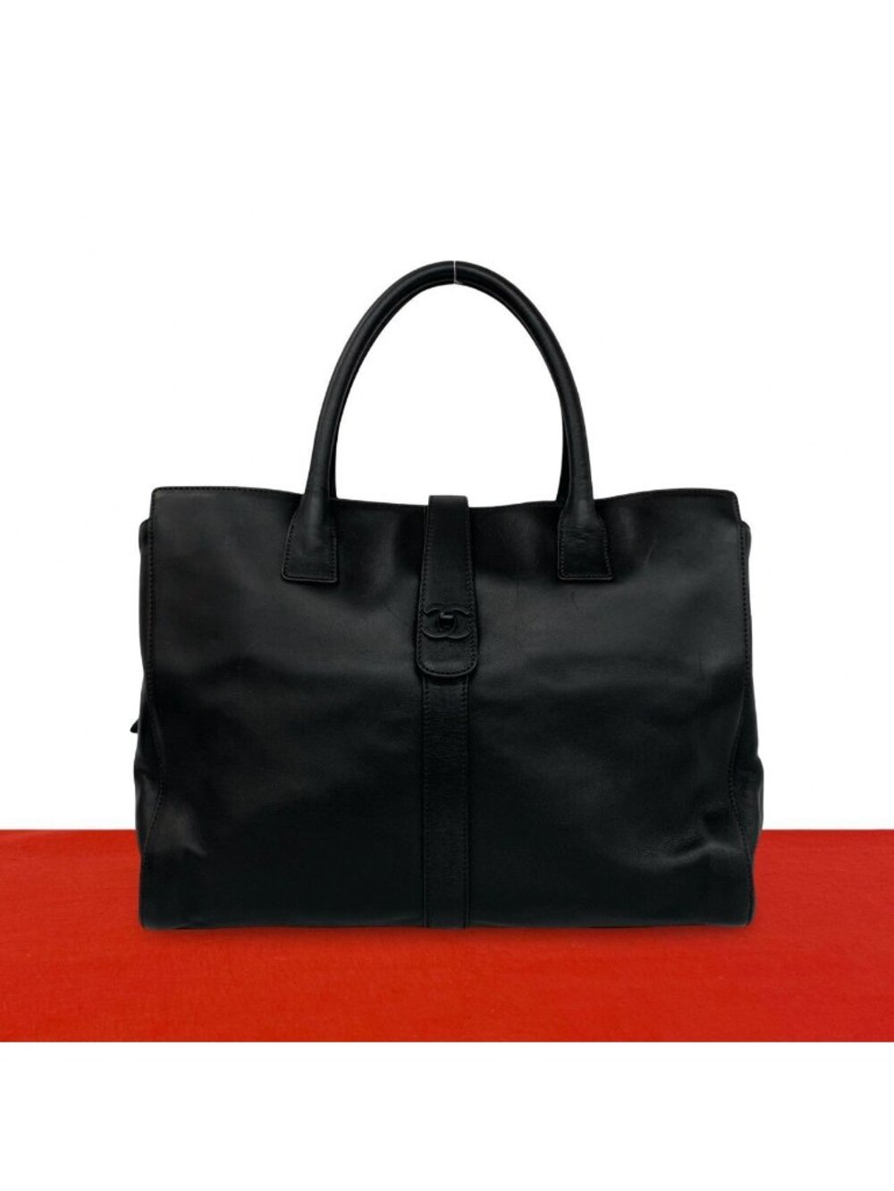 Chanel Vintage CC Logo Leather Tote Business Black